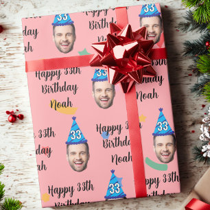 Happy Birthday Wrapping Paper, Custom Birthday Red Paper