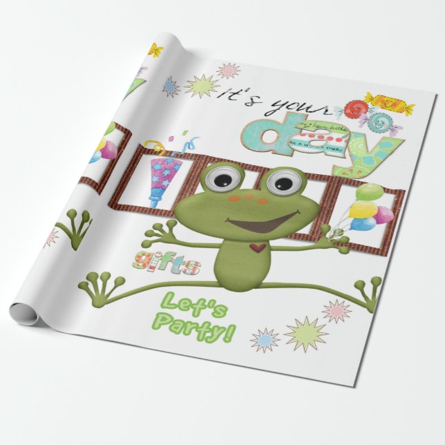 Happy Birthday Wrapping Paper Friends Family Frog (Unrolled)