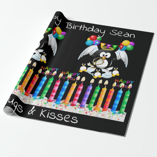 Happy Birthday Wrapping Paper Penguin (Unrolled)