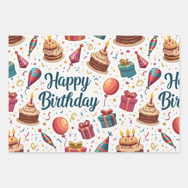 Happy Birthday Wrapping Paper Sheets with Balloons (Front)