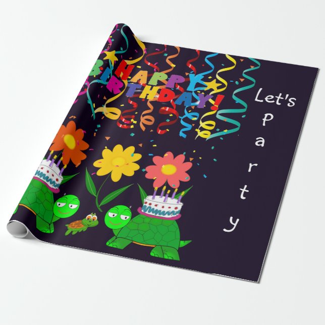 Happy Birthday Wrapping Paper Turtles (Unrolled)