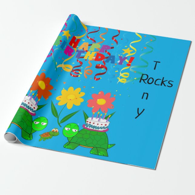 Happy Birthday Wrapping Paper Turtles (Unrolled)
