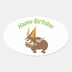 Happy Birthday Yak Oval Sticker