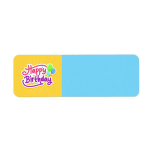 Happy Birthday Yellow and Blue Modern Label Return Address Label