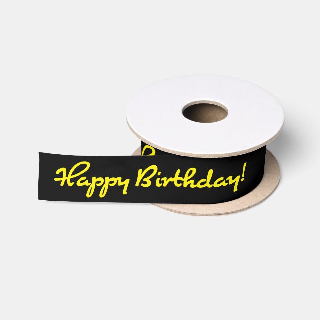 Happy Birthday! Yellow Casual Medium Script Satin Ribbon (Spool)