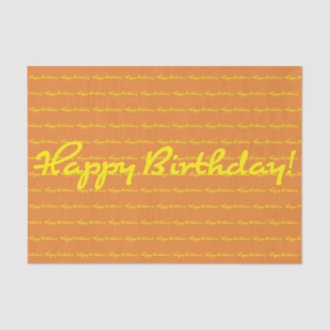 Happy Birthday! Yellow Casual Script Repeating Tissue Paper (Front)