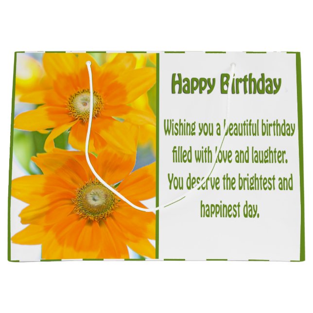 Happy Birthday Yellow Daises With Birthday Wishes Large Gift Bag (Front)
