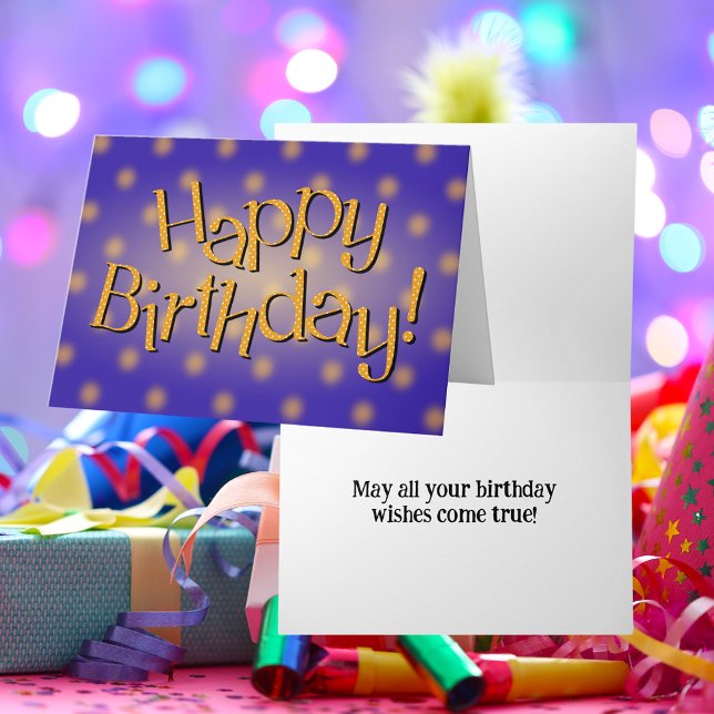 Happy Birthday Yellow Dot Text Blue Background Card (Happy Birthday Yellow Dot Text Blue Background Card)