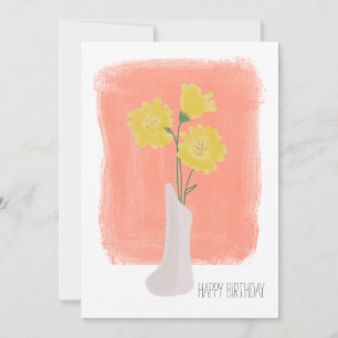 Happy Birthday Yellow Florals Brush Stroke Card