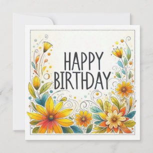 happy birthday yellow flower card