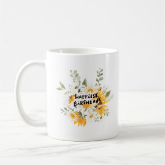Happy birthday yellow flower coffee mug