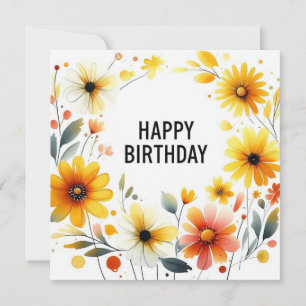 happy birthday yellow flower frame card