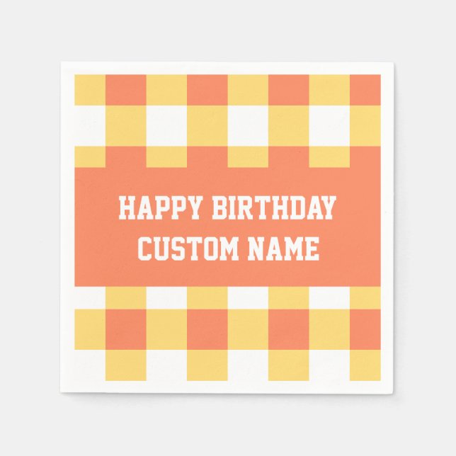 Happy birthday yellow gingham  napkin (Front)