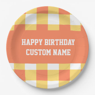 Happy birthday yellow gingham  paper plate