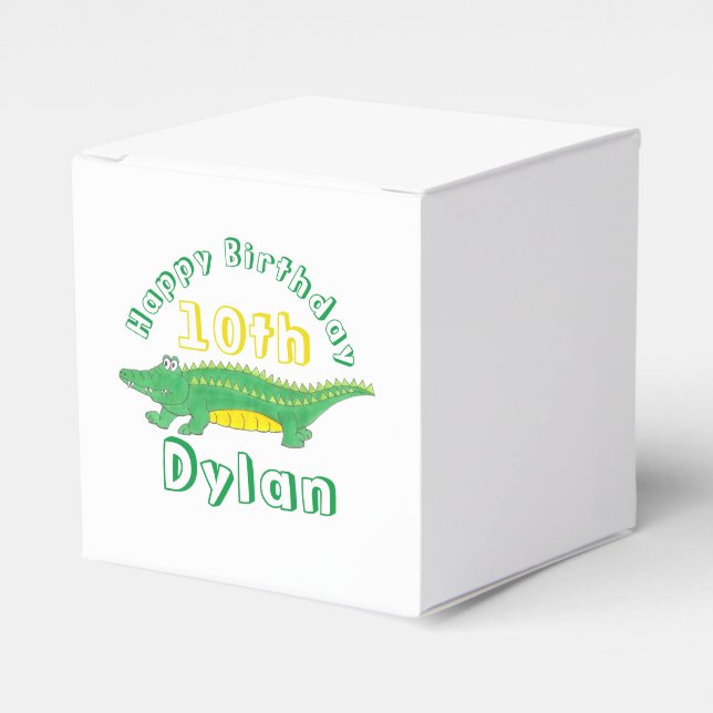 Happy Birthday Yellow Green Alligator Crocodile Favour Box (Front Side)