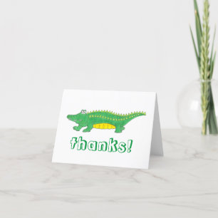Happy Birthday Yellow Green Alligator Crocodile Thank You Card