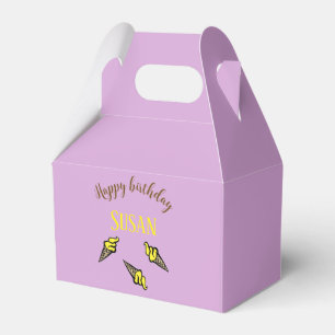 Happy birthday yellow ice cream on purple favour box