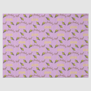 Happy birthday yellow ice cream on purple tissue paper