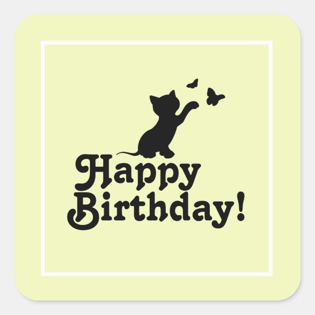 Happy Birthday Yellow Kitten and Butterfly Sticker (Front)