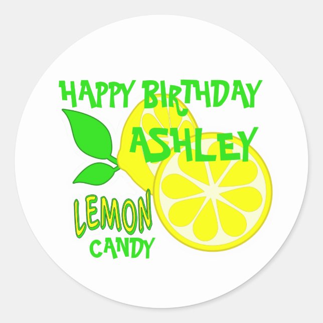 Happy Birthday Yellow Lemon Classic Round Sticker (Front)