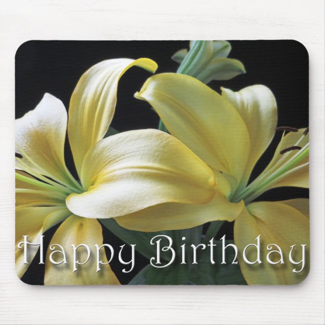 Happy Birthday Yellow Lily Flower Mouse Pad (Front)