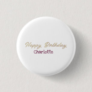 happy birthday yellow maron pastel modern trendy s 3 cm round badge