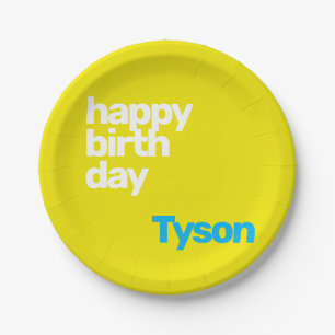 Happy Birthday yellow modern minimal kids party  Paper Plate