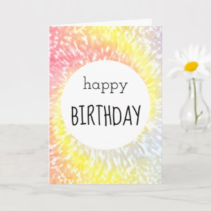 Happy Birthday Yellow Orange Tie Dye Hippie Card