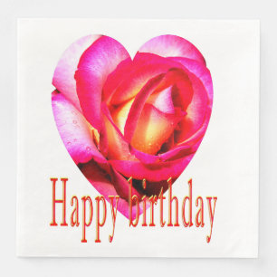 Happy birthday yellow red rose heart Napkins