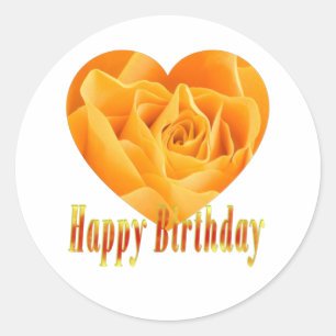 Happy birthday yellow rose heart1 classic round sticker