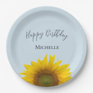 Happy Birthday Yellow Sunflower Elegant Paper Plate