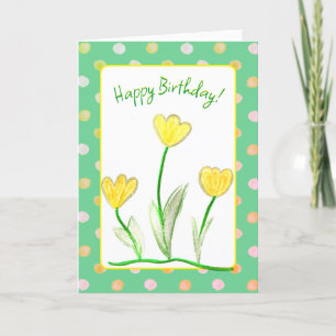 Happy Birthday Yellow Tulip Floral Art Card