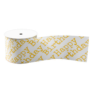 Happy Birthday Yellow Typography Celebration Grosgrain Ribbon