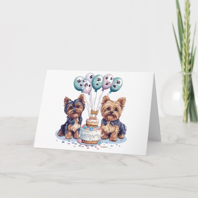 Happy Birthday Yorkie Dog Card (Front)
