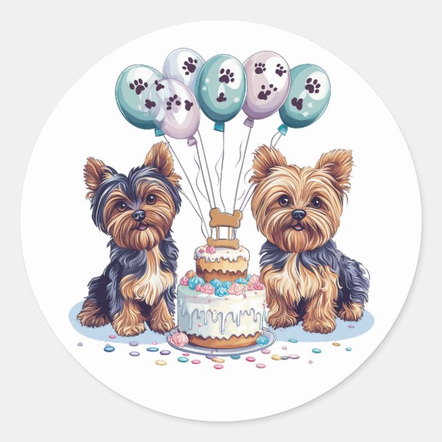 Happy Birthday Yorkie Dog Classic Round Sticker (Front)