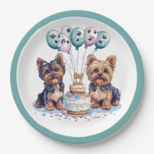 Happy Birthday Yorkie Dog Paper Plate