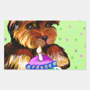 HAPPY BIRTHDAY YORKIE POO RECTANGULAR STICKER