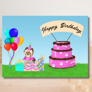 Happy Birthday Yorkshire Terrier with Cake Card