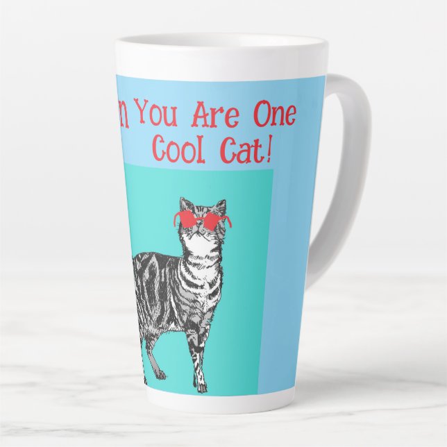 Happy Birthday You Cool Tabby Cat Mens Husband Latte Mug (Right Angle)