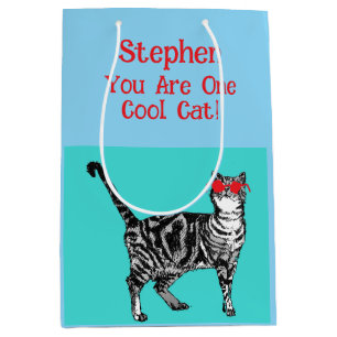 Happy Birthday You Cool Tabby Cat Mens Husband Medium Gift Bag