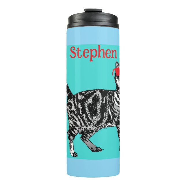 Happy Birthday You Cool Tabby Cat Mens Husband Thermal Tumbler (Front)
