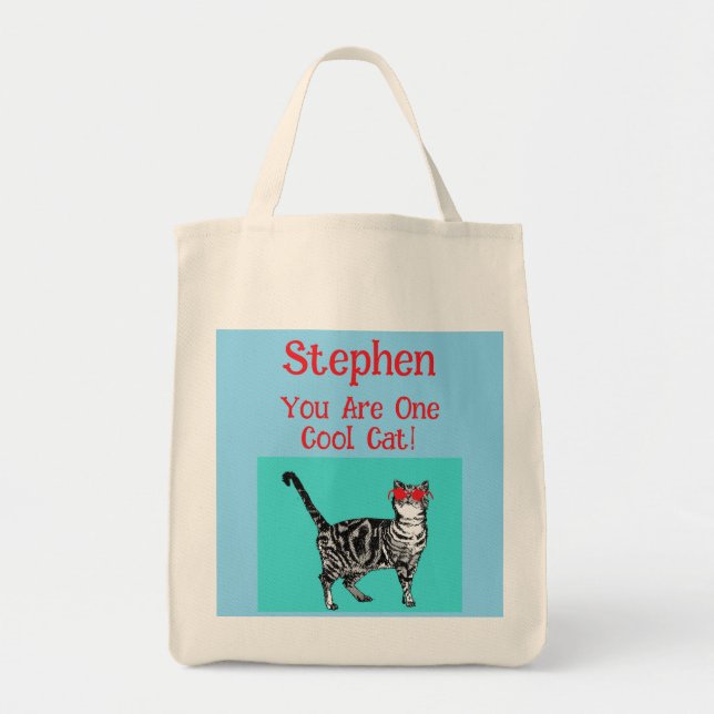 Happy Birthday You Cool Tabby Cat Mens Husband Tote Bag (Front)