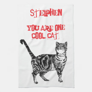 Happy Birthday You Cool Tabby Cat  Tea Towel