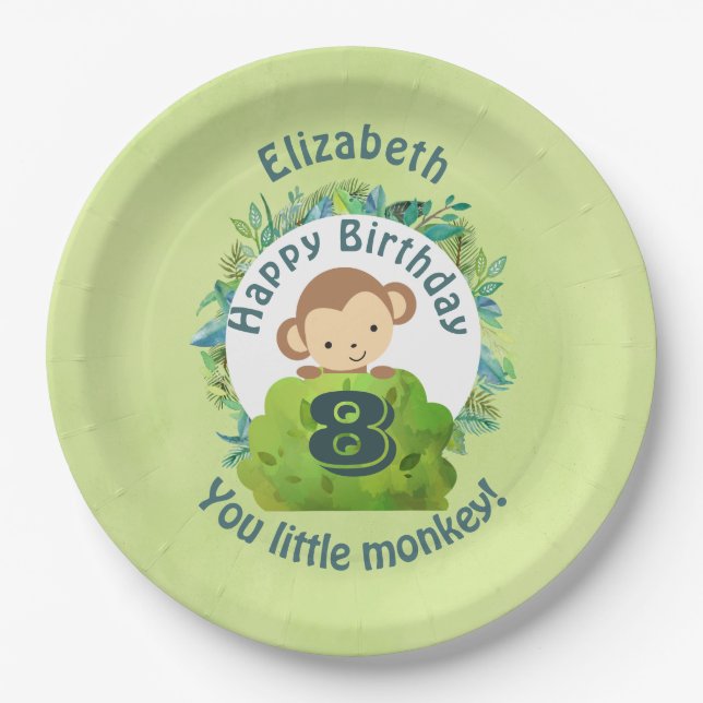 Happy Birthday You Little Monkey Personalised Paper Plate (Front)