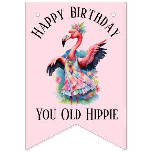 Happy Birthday You Old Hippie Retro 60s 70s Bunting