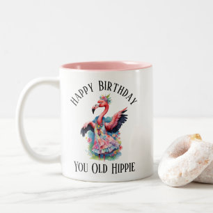 Happy Birthday You Old Hippie Seventies Retro Two-Tone Coffee Mug