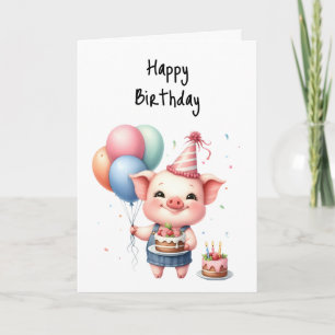 Happy Birthday You Party Animal Cake Balloons  Card