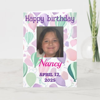 Happy birthday young girl balloons colour me page thank you card