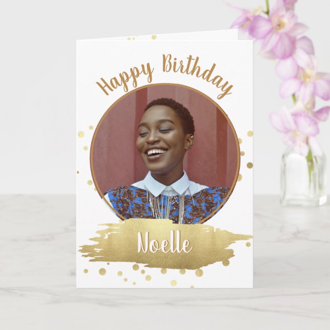 Happy Birthday! | Your Photo & Metallic Gold  Card (Orchid)