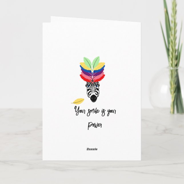 happy birthday zebra colourful feathers card (Back)